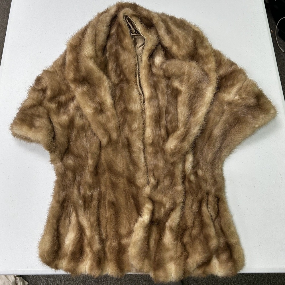 Unbranded Real Fur Stole Wrap Womens OS Brown Vintage Shawl Collar Lining Tear